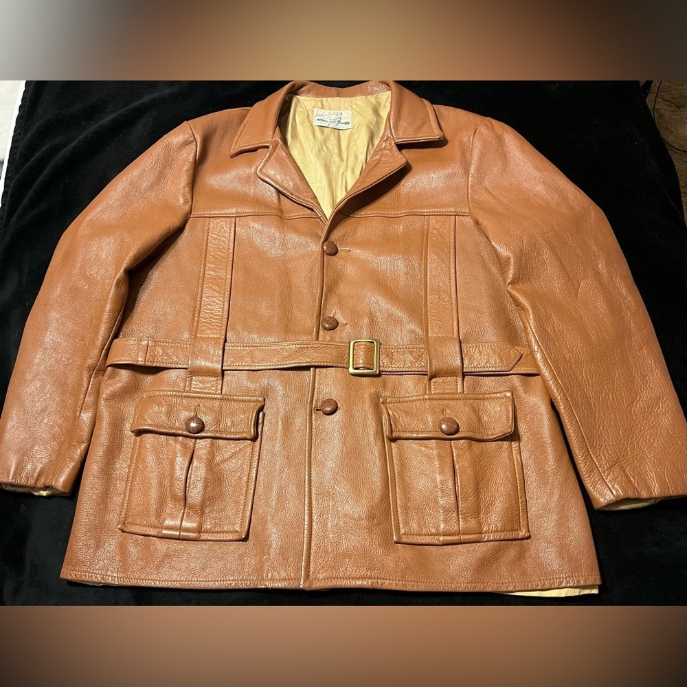 Rare! Vtg 70s Custom Coat Co Deerskin Leather Coat, belted waist Men’s 2XL - Picture 6 of 16